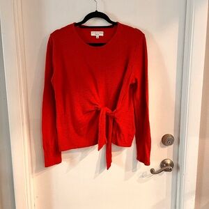 Madewell Texture and Thread Red Long Sleeve Front Tie Blouse Size M